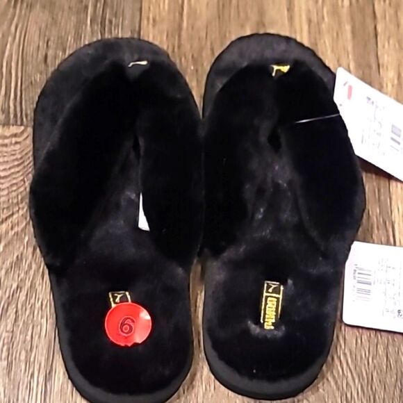 Puma Fluff Flip Slippers Black Team Gold - Picture 14 of 14
